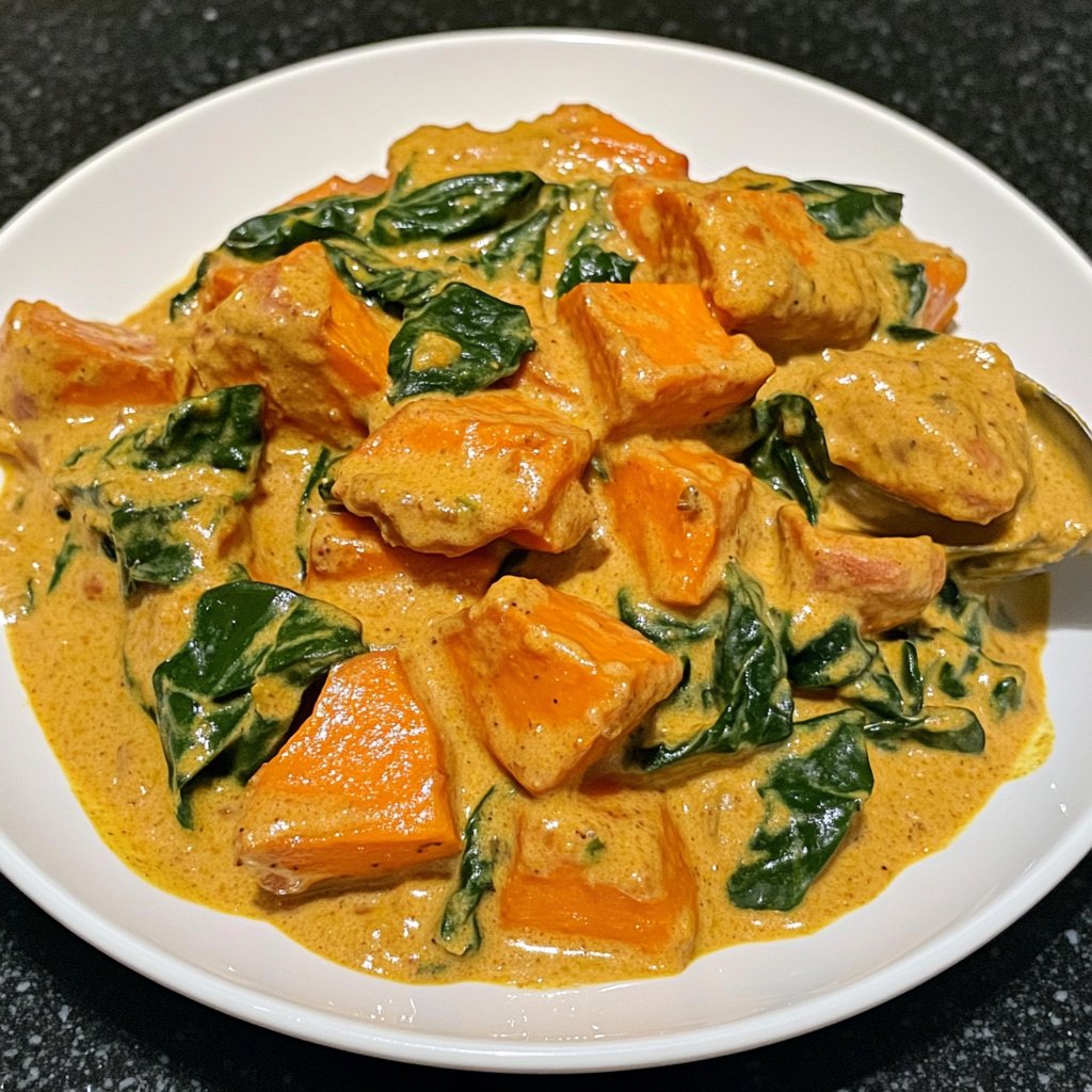 Süßkartoffelcurry mit Spinat
