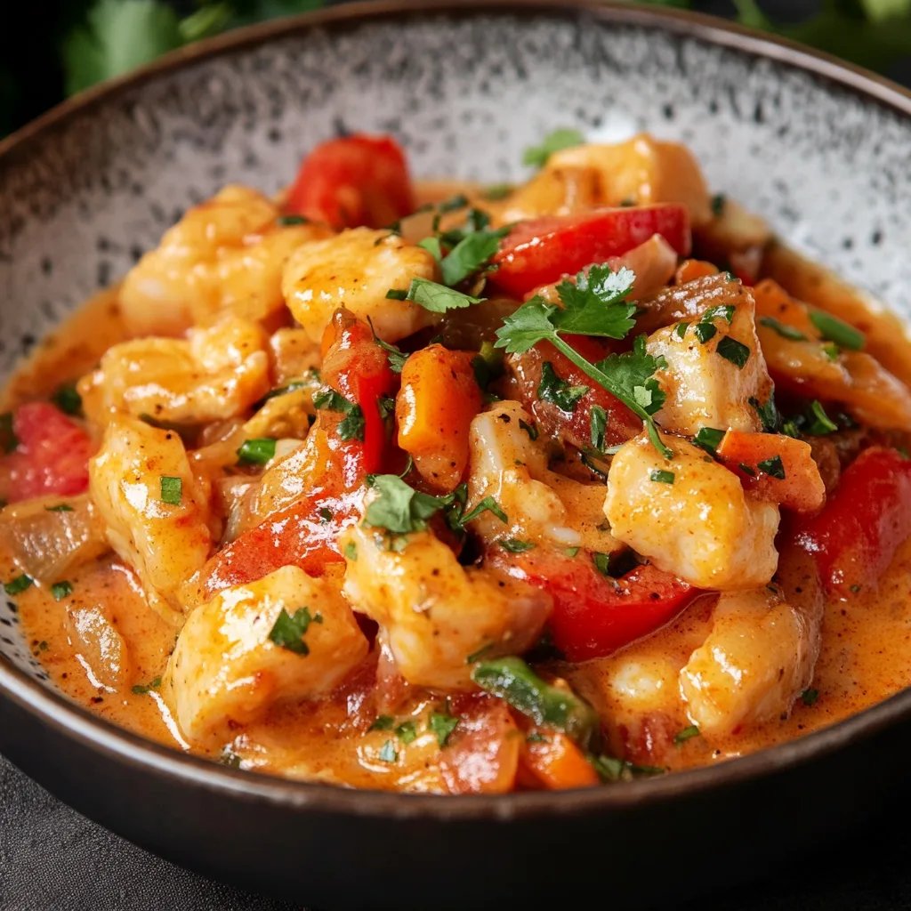 Paprika-Sahne-Hähnchen mit Reis