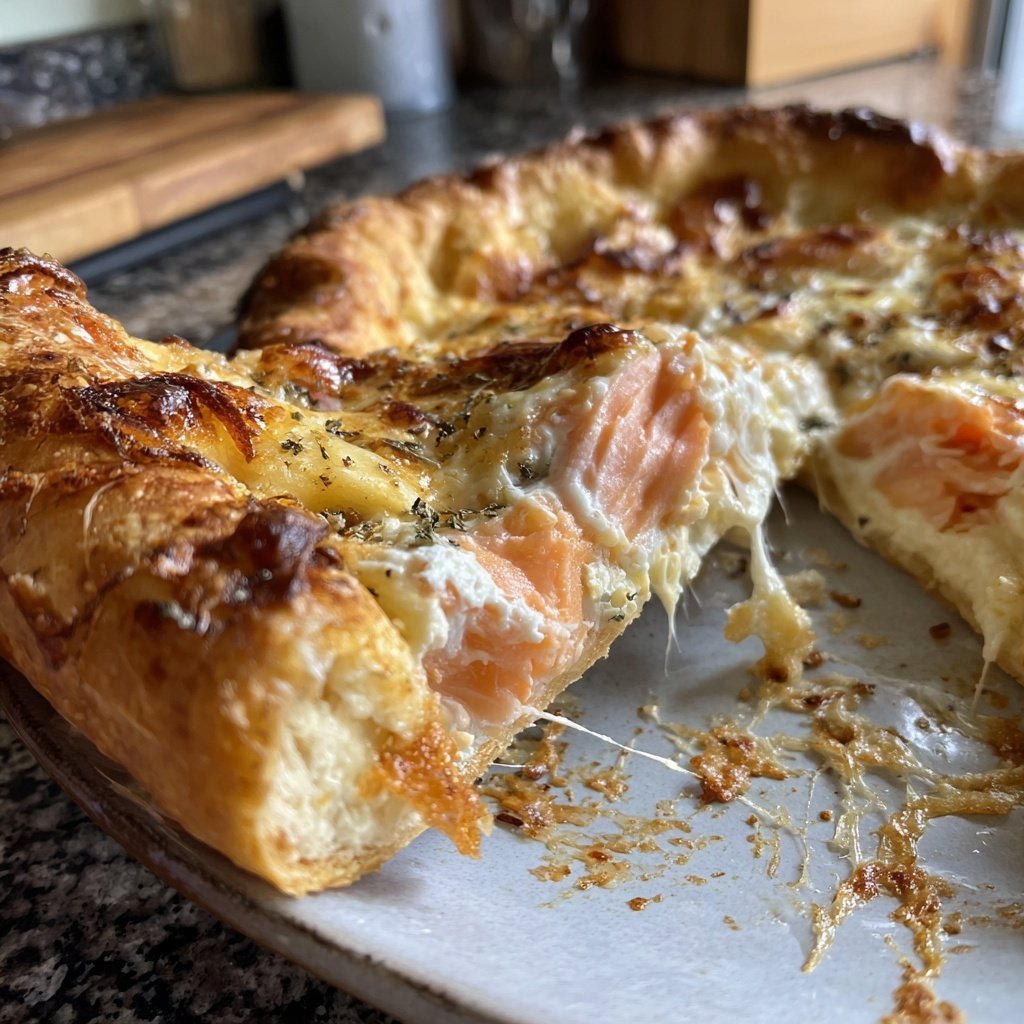 Pizza mit Lachs und Crème fraîche