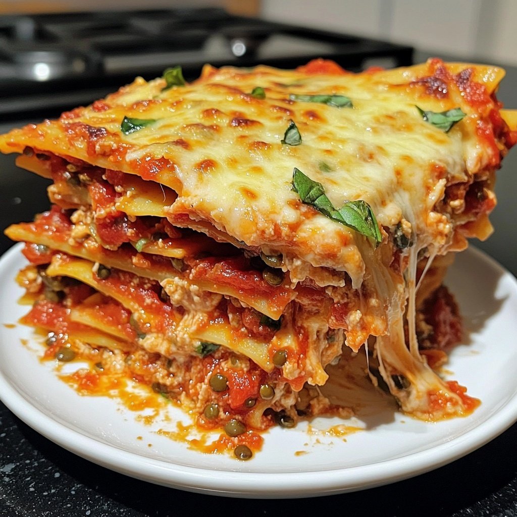 Lasagne mit Tomaten-Linsen-Sauce